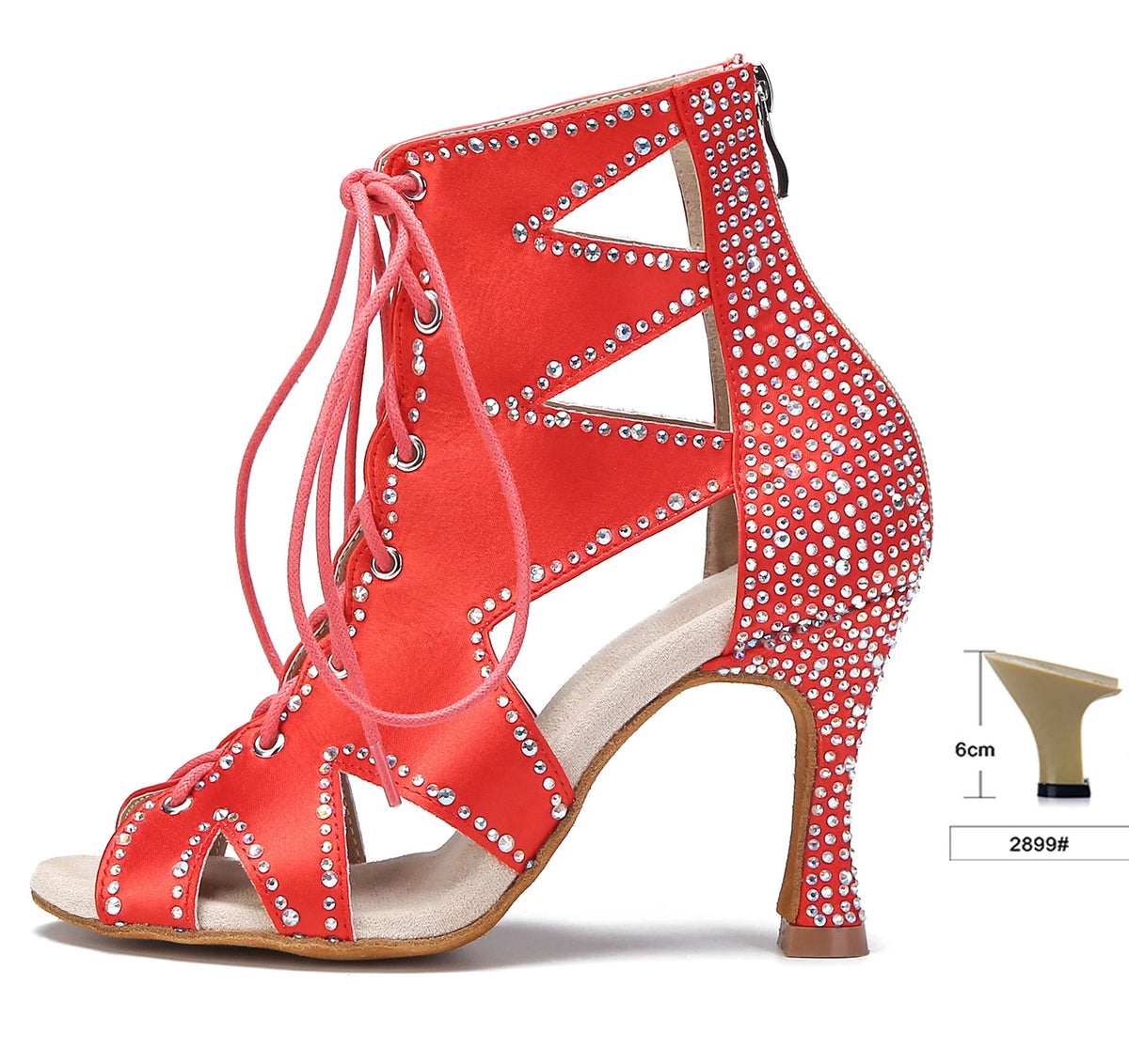 Rhinestone Lace-Up Latin Dance Booties | Black, Red, White & Nude | 6–9cm Heel
