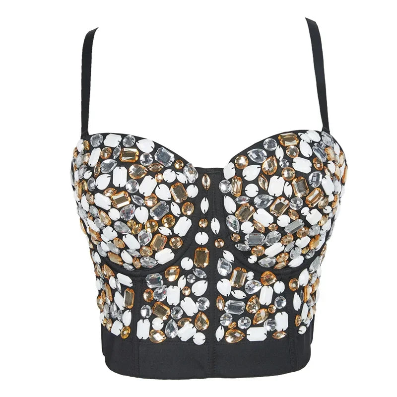 Rhinestone Beaded Bustier Bra Top | Stage & Party