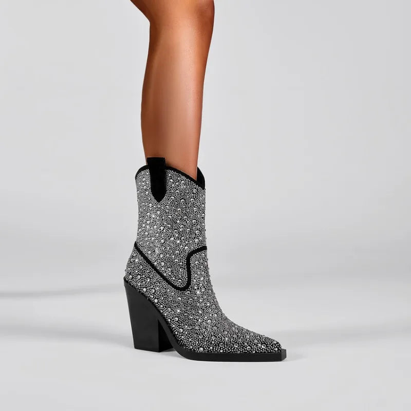 Rhinestone Western Mid-Calf Boots | Stage & Drag