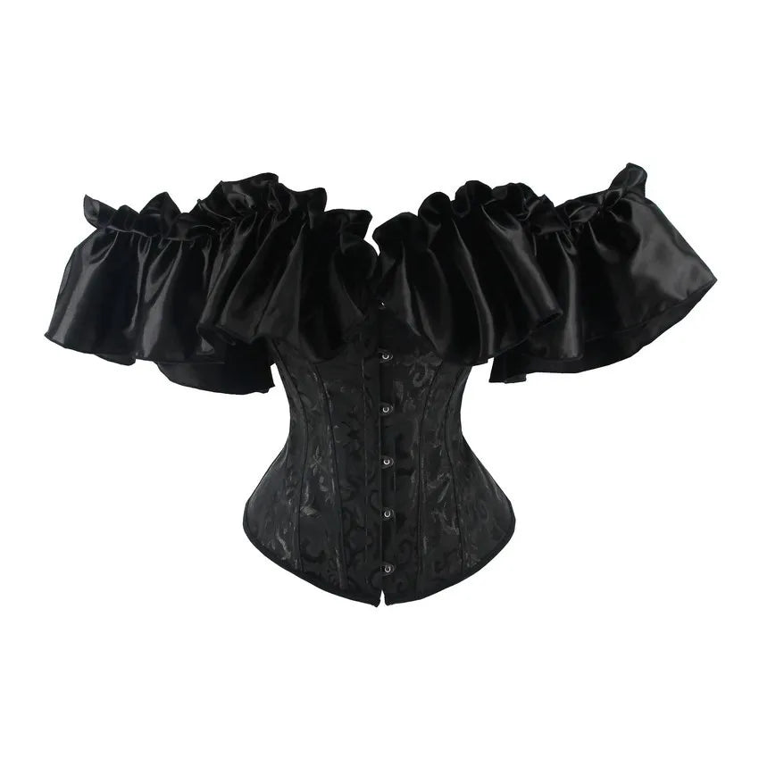 Off-Shoulder Overbust Corset | Black | Ruffle Trim