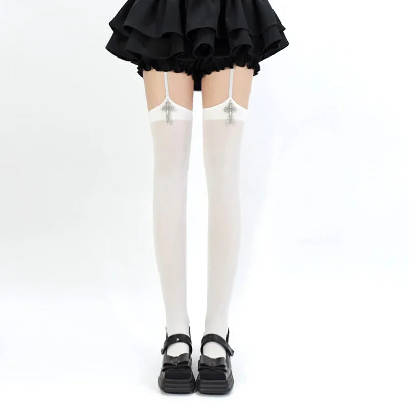 Cross Suspender Thigh-High Stockings | Gothic Lolita | One Size