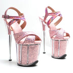 8-Inch Glitter Platform Sandals - Peep Toe Clear Platform Dance Heels