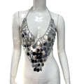Metal Chain Sequin Halter Camisole - Deep V-Neck Backless Crop Top