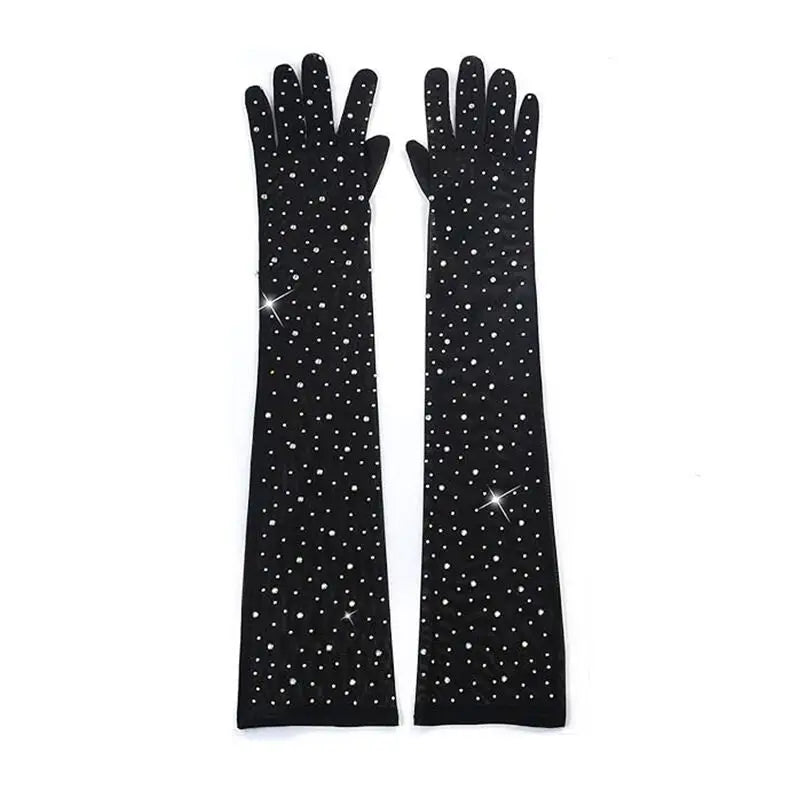 Mesh Opera Gloves | Rhinestone Sparkle