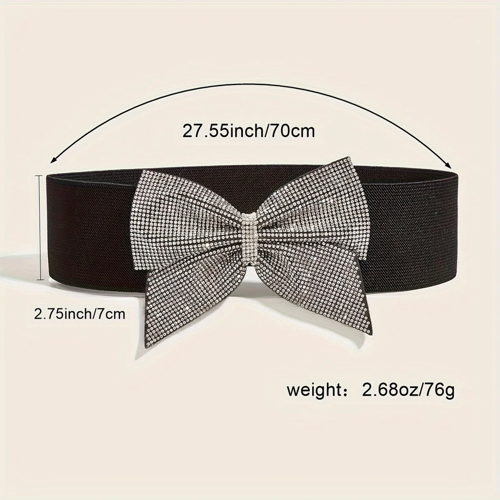 Rhinestone Bow Wide Elastic Belt | Stage & Bridal