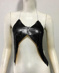 Metal Sequin Halter Crop Top - Deep V Backless Festival Tank