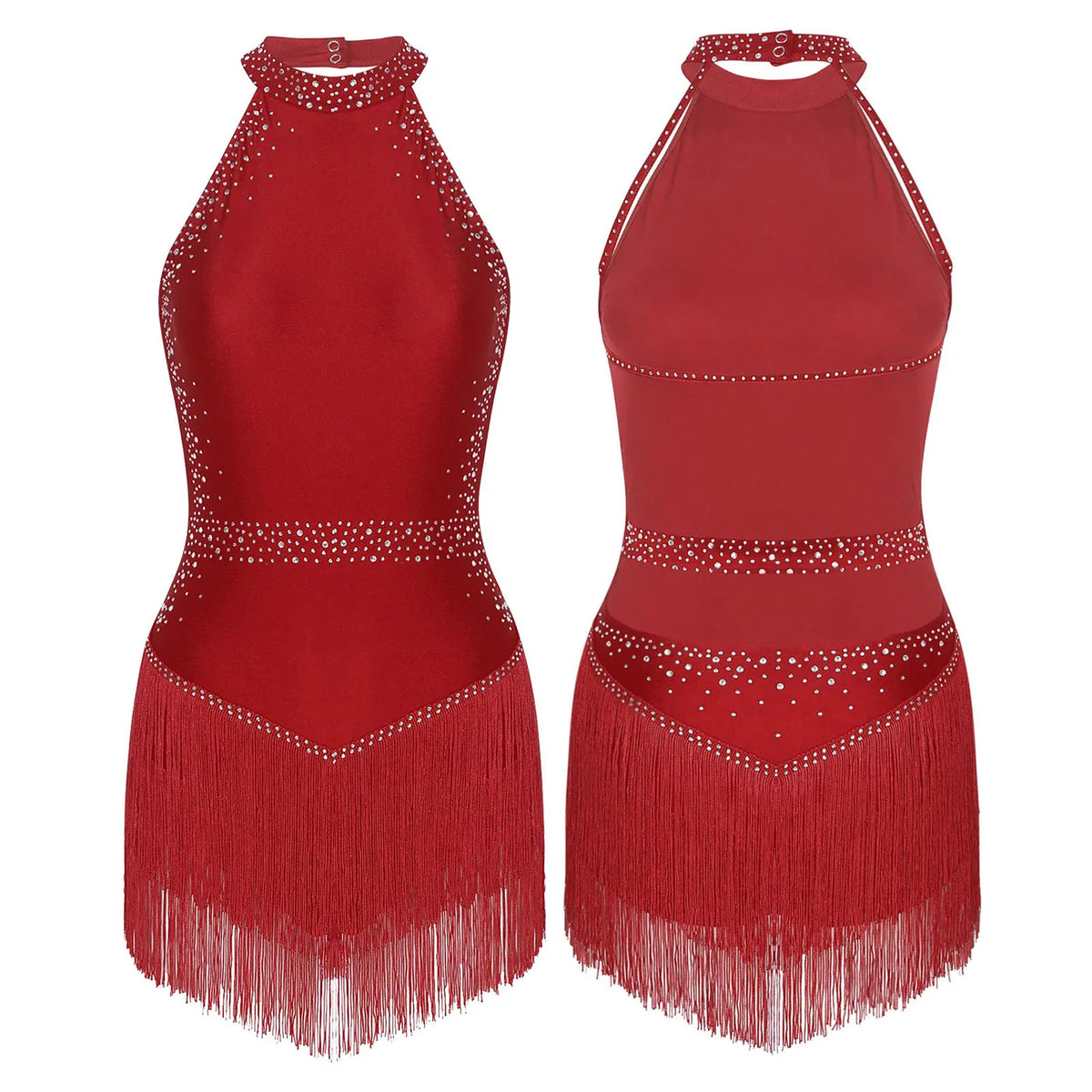 Midnight Fringe Rhinestone Latin Leotard