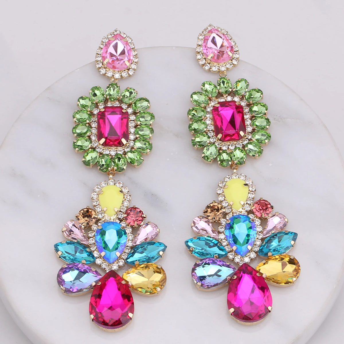 Rhinestone Water Drop Earrings | Clip or Pin