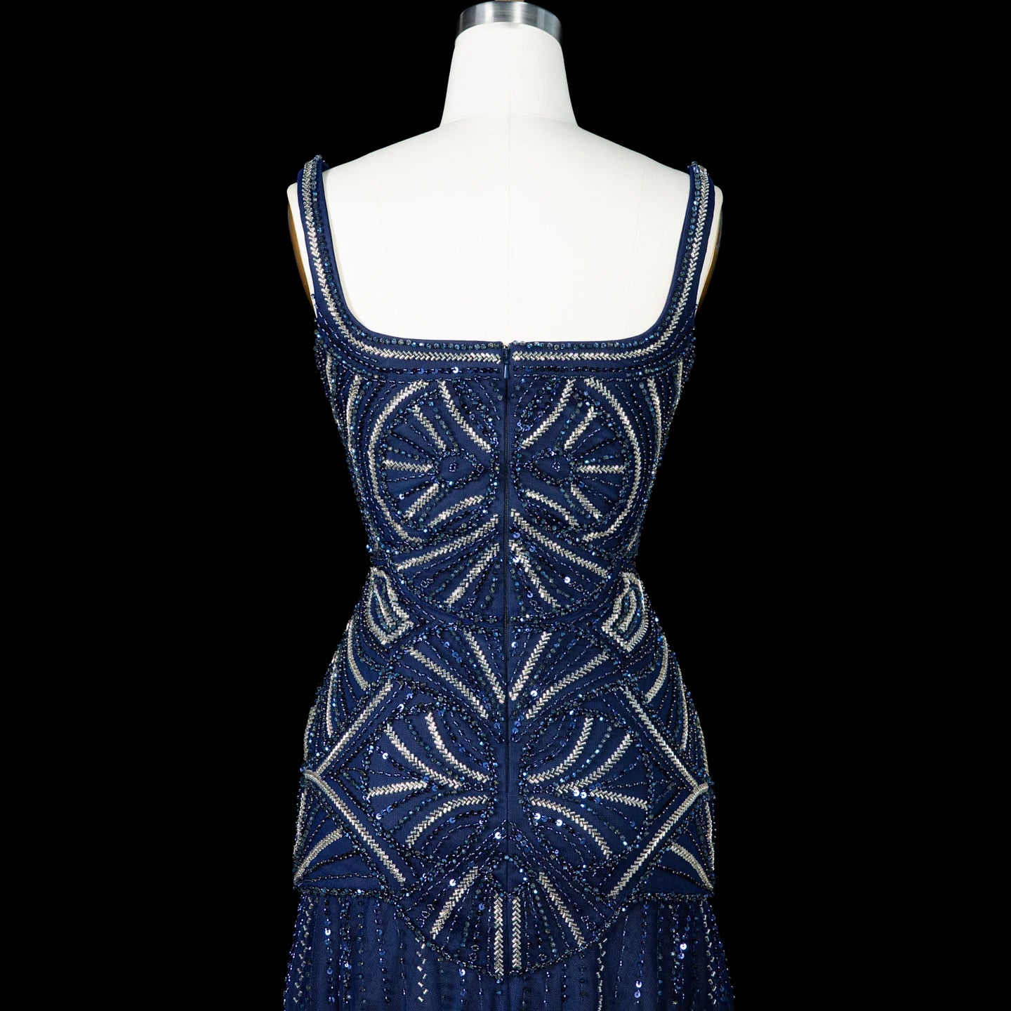 Champagne & Navy Beaded Mermaid Pageant Gown | V-Neck