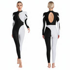 Women's Colorblock Rhinestone Unitard | Mock Neck | Open Back | 5 Colors | S–XXL