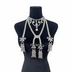 Rhinestone Bowknot Tassel Body Chain | Crystal Silver
