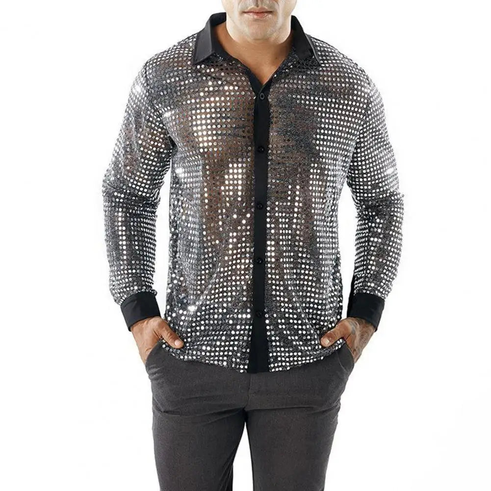 Men's Sequin Disco Shirt | Long Sleeve | Button-Down