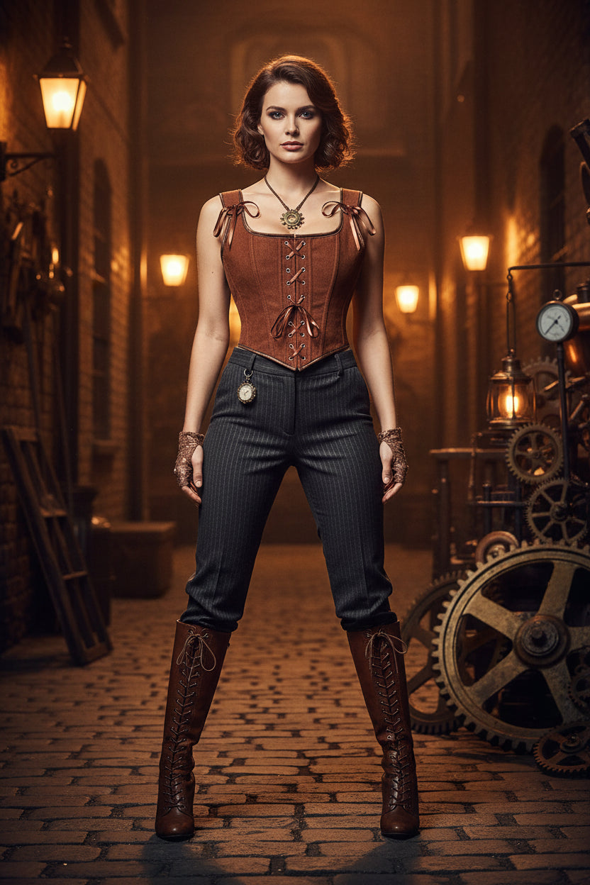 Lace-Up Overbust Corset Top | Gothic Steampunk | Zip Side