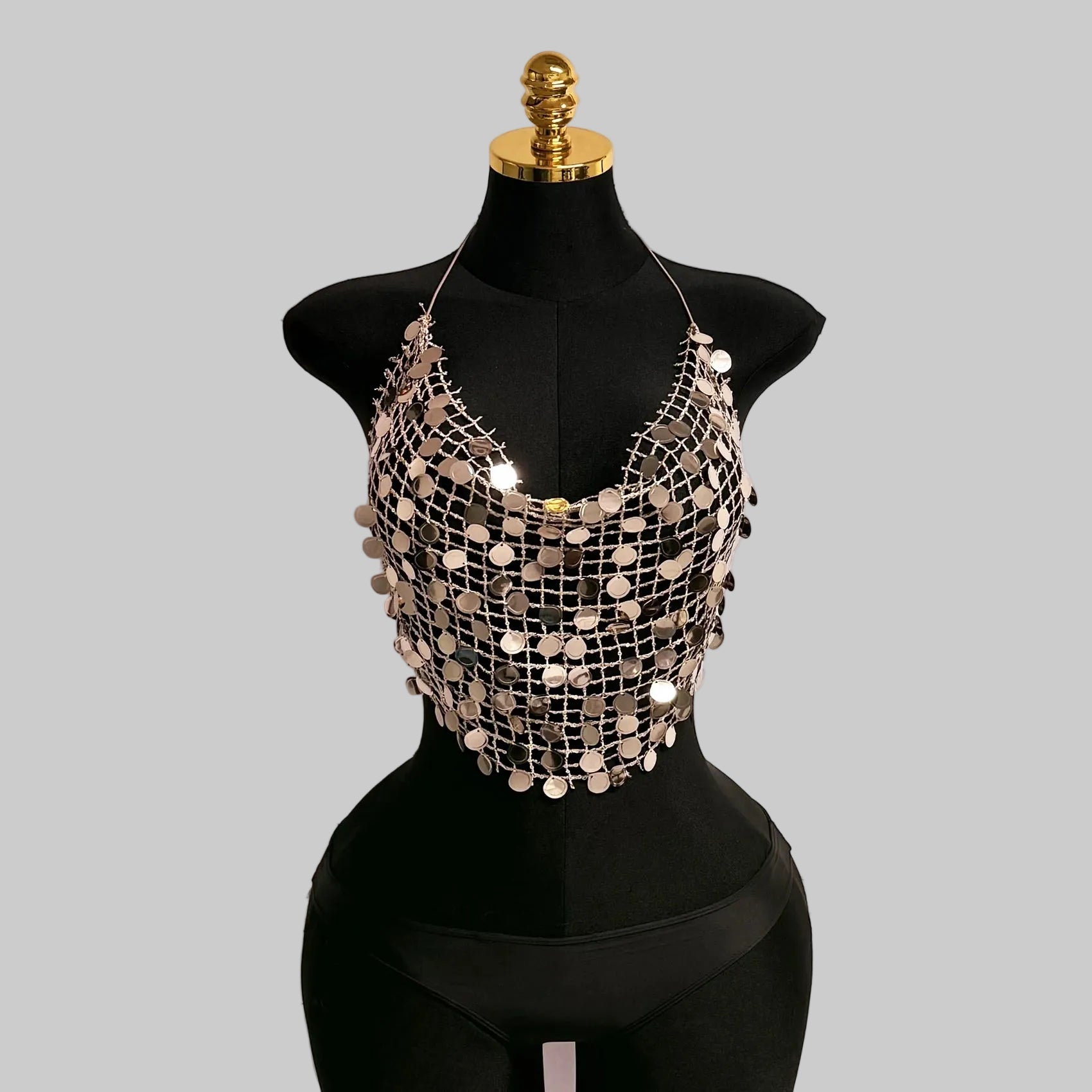 Dazzling Sequin Halter Top - Electra Chainmail Crop Top