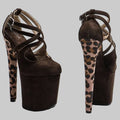 20CM Suede Leopard Platform Sandals - Closed Toe 8 Inch High Heel Pole Dance Shoes