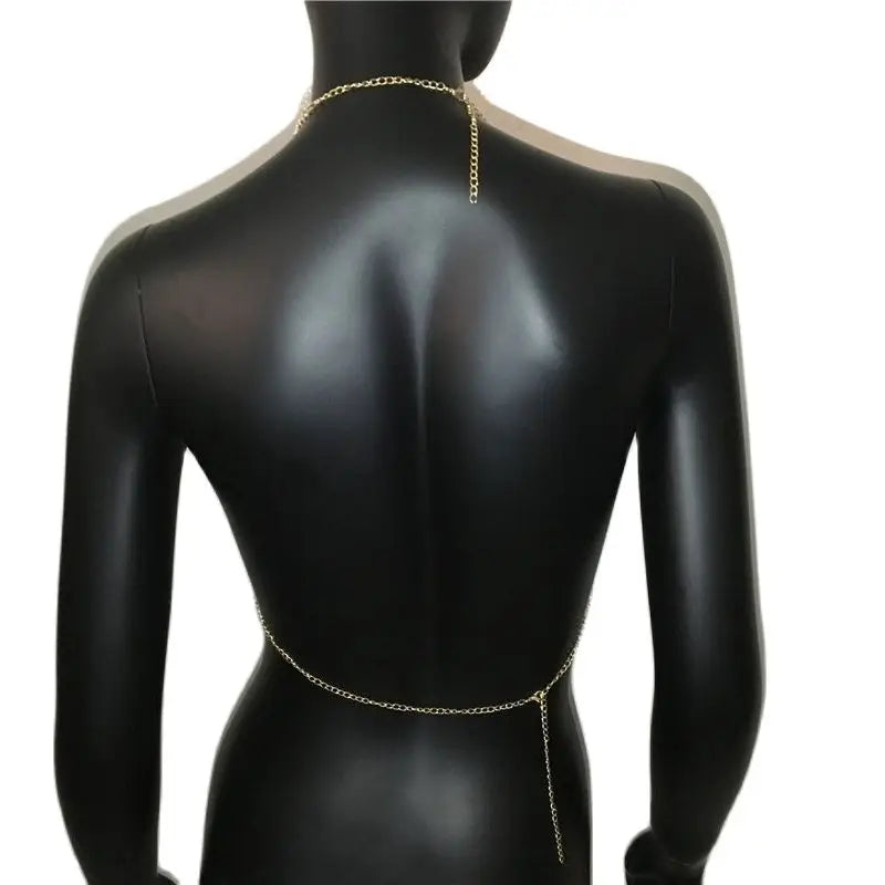 Rhinestone Halter Crop Top - Backless Metal Camisole for Festival & Stage
