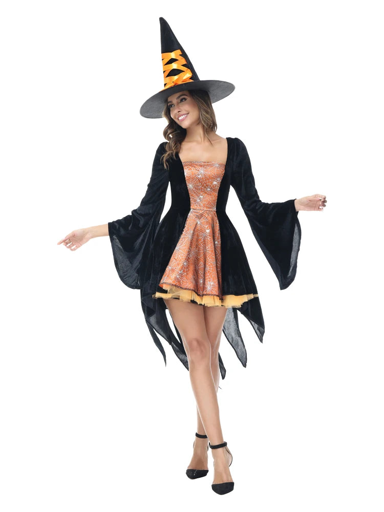 Witch Costume Set | Dress & Hat | 5 Colors | XS-XXXL