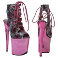 20CM Platform Ankle Boots - Snake Print High Heel with Chrome Platform Base