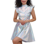 Holographic Pleated Dress | Turtleneck | 9 Colors