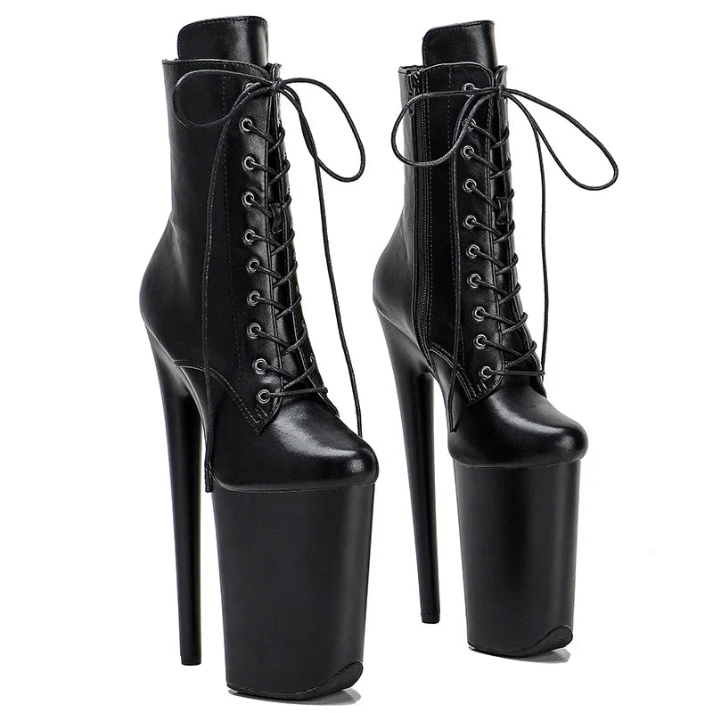 23cm Matte Platform Ankle Boots - Sexy Lace-Up Dance Boots