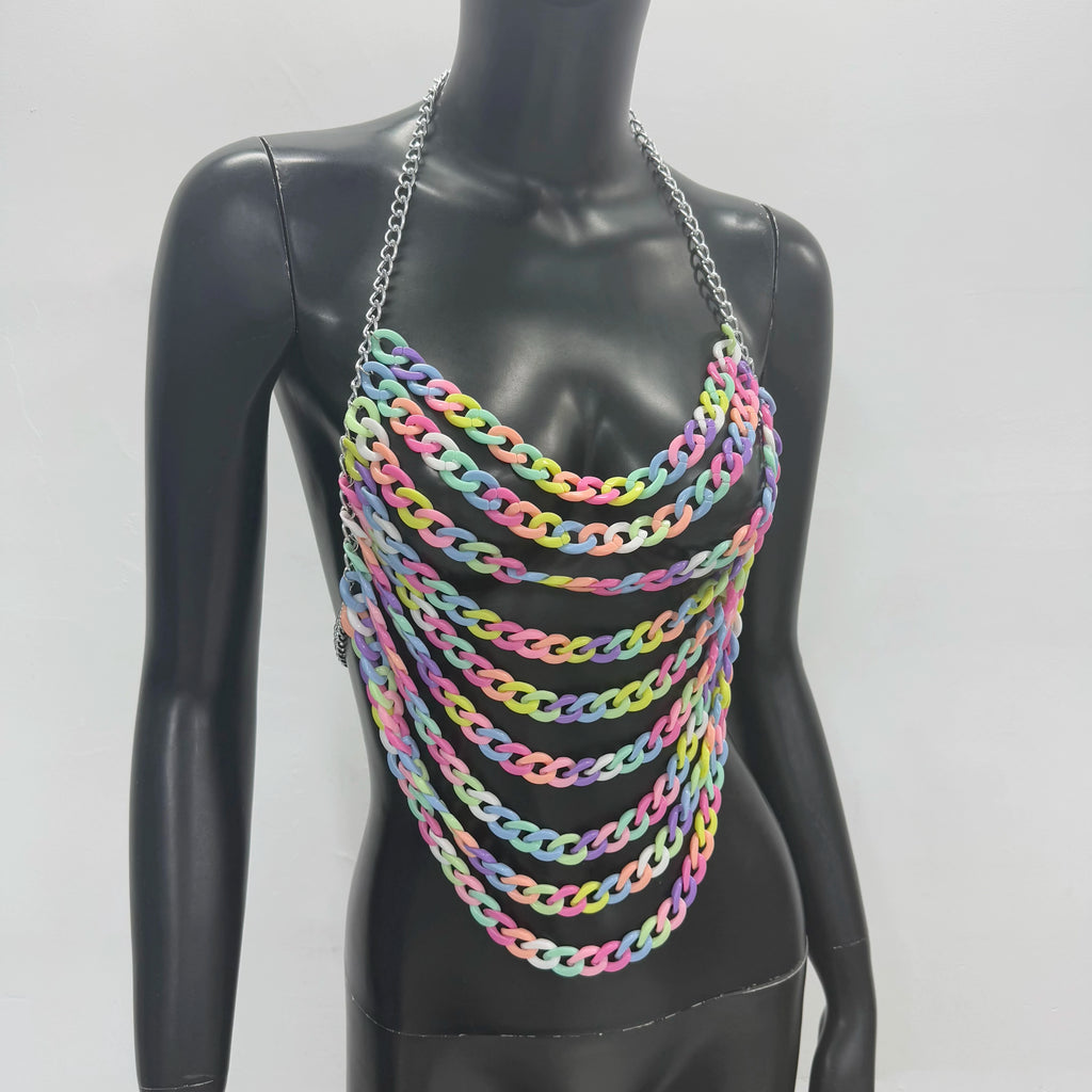 Colorful Acrylic Chain Halter Crop Top - Tassel Backless Tank