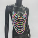 Colorful Acrylic Chain Halter Crop Top - Tassel Backless Tank