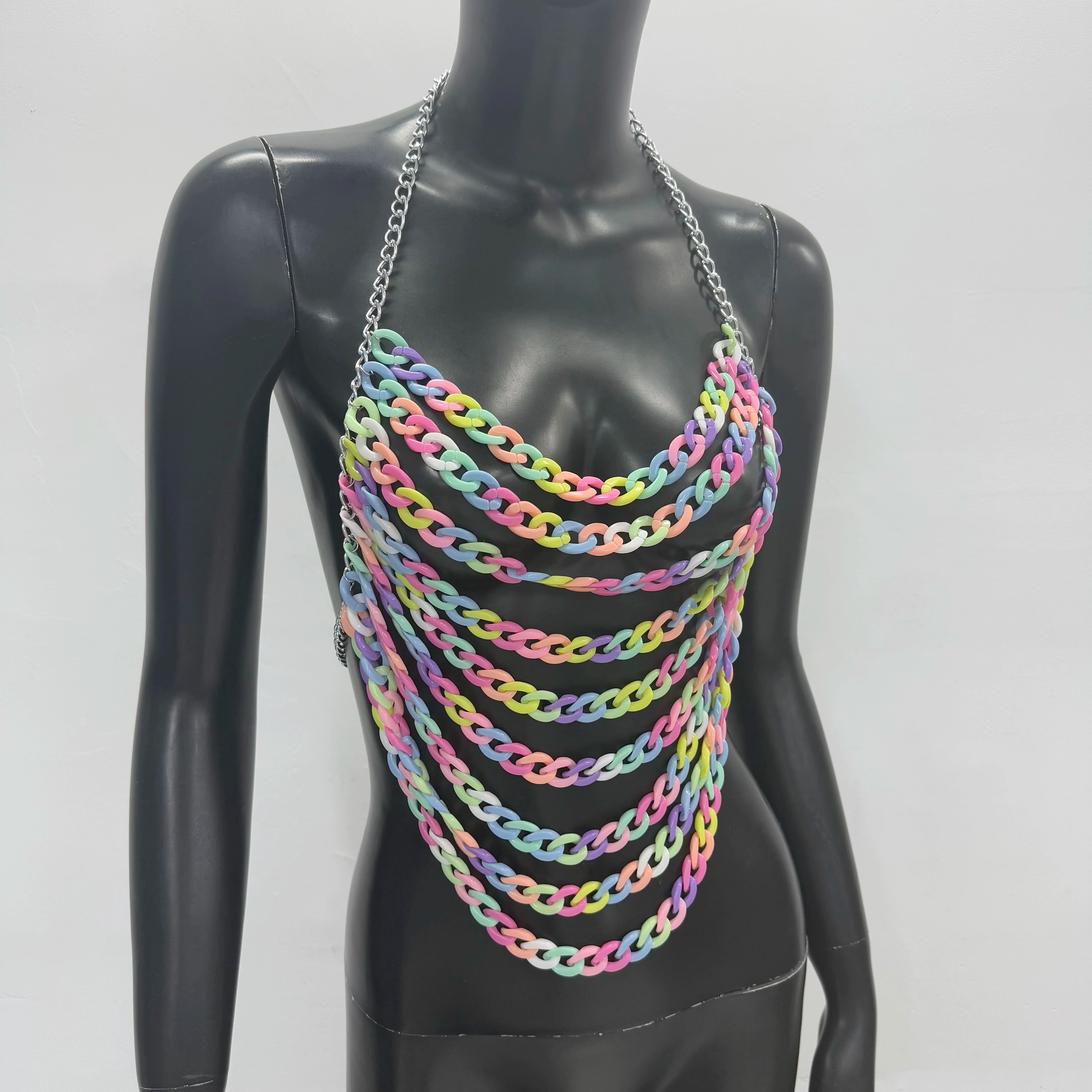 Colorful Acrylic Chain Halter Crop Top - Tassel Backless Tank