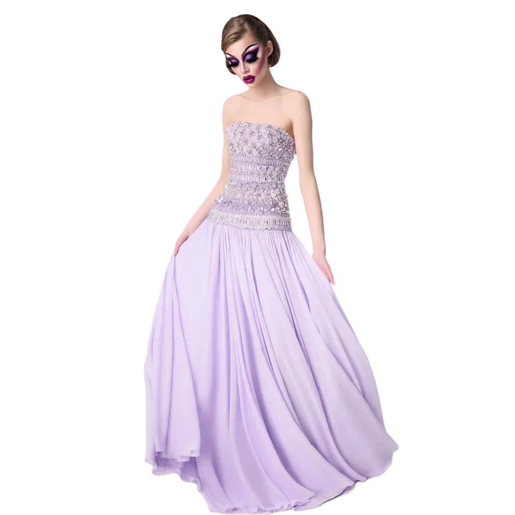 Beaded Bodice Chiffon A-Line Gown | Strapless | 6 Colors