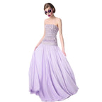 Beaded Bodice Chiffon A-Line Gown | Strapless | 6 Colors