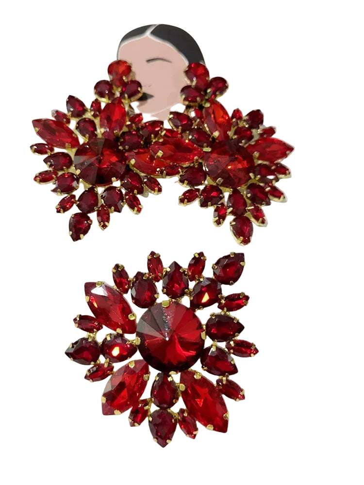 Rhinestone Earring & Ring Jewelry Set | Stage & Bridal | 5 Colors
