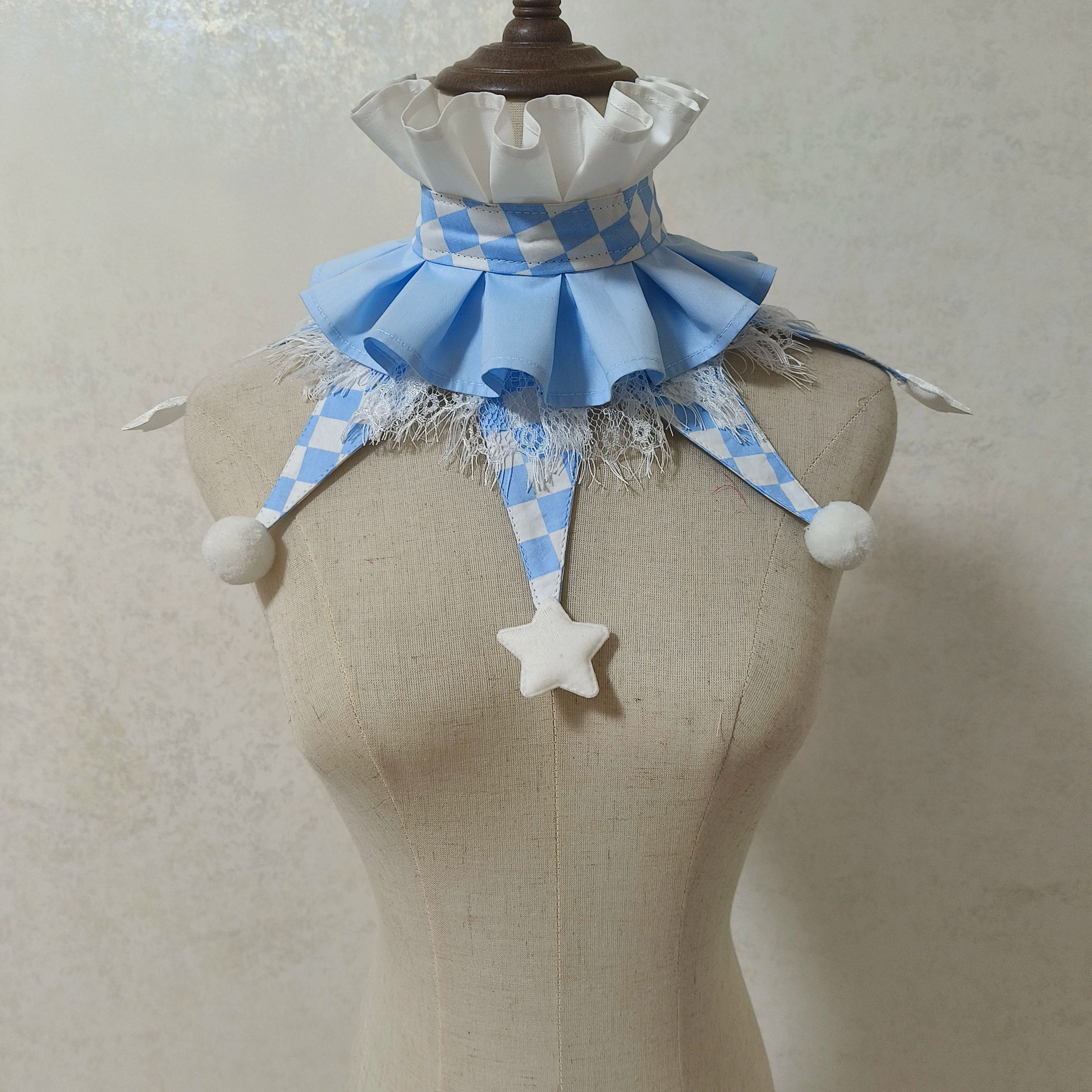 Jester Clown Ruff Collar | Pom-Pom & Star Tips | 12 Colors
