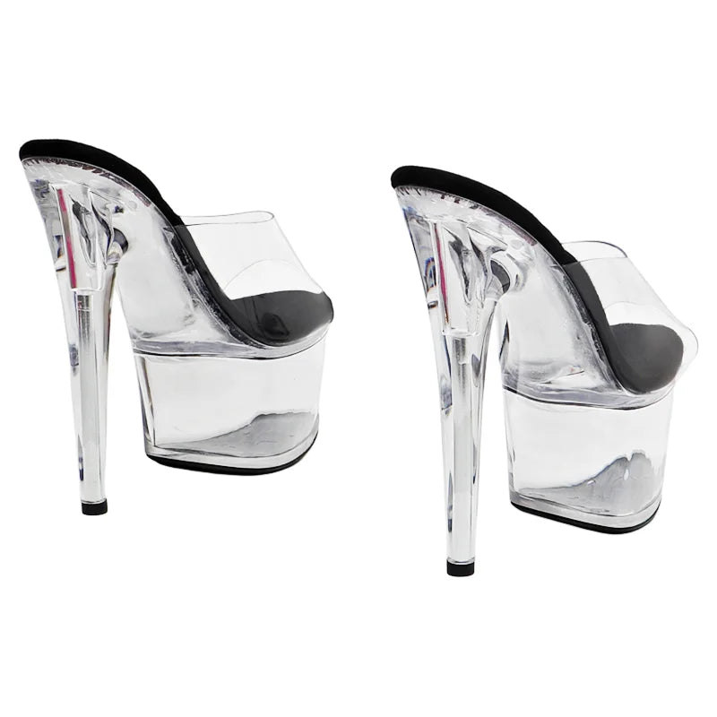 7-Inch Clear Platform Heels - Transparent Slip-On Sandals