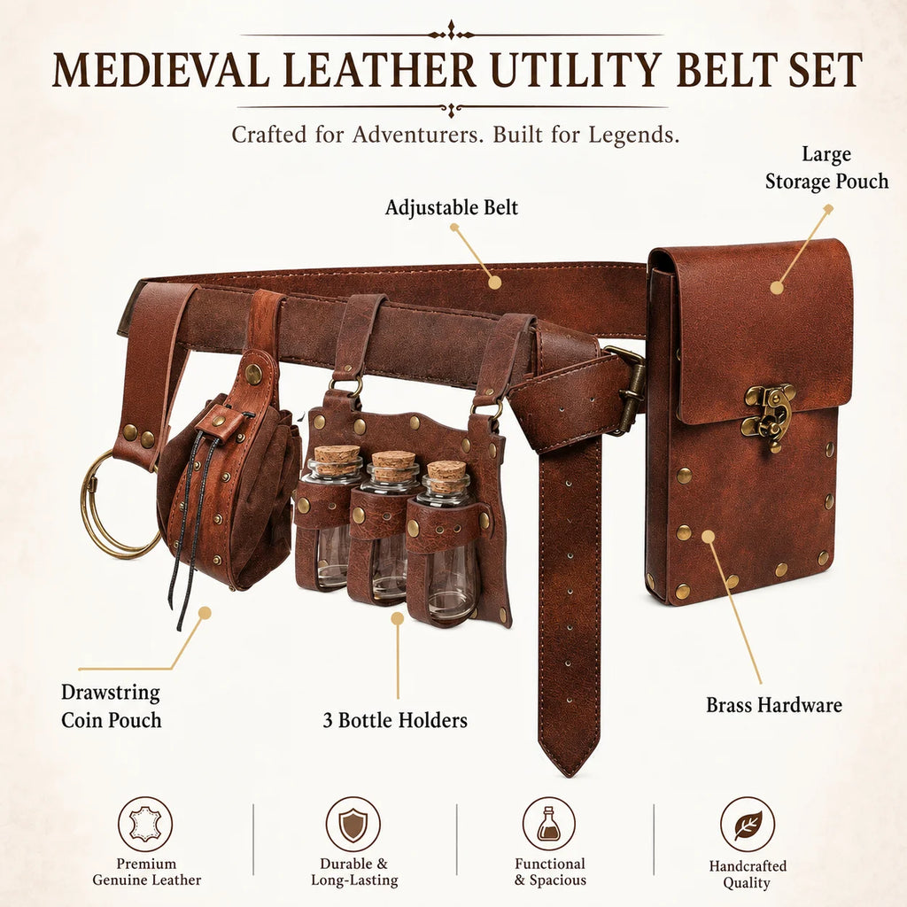 Medieval Utility Belt | Leather Pouches | Costume Set