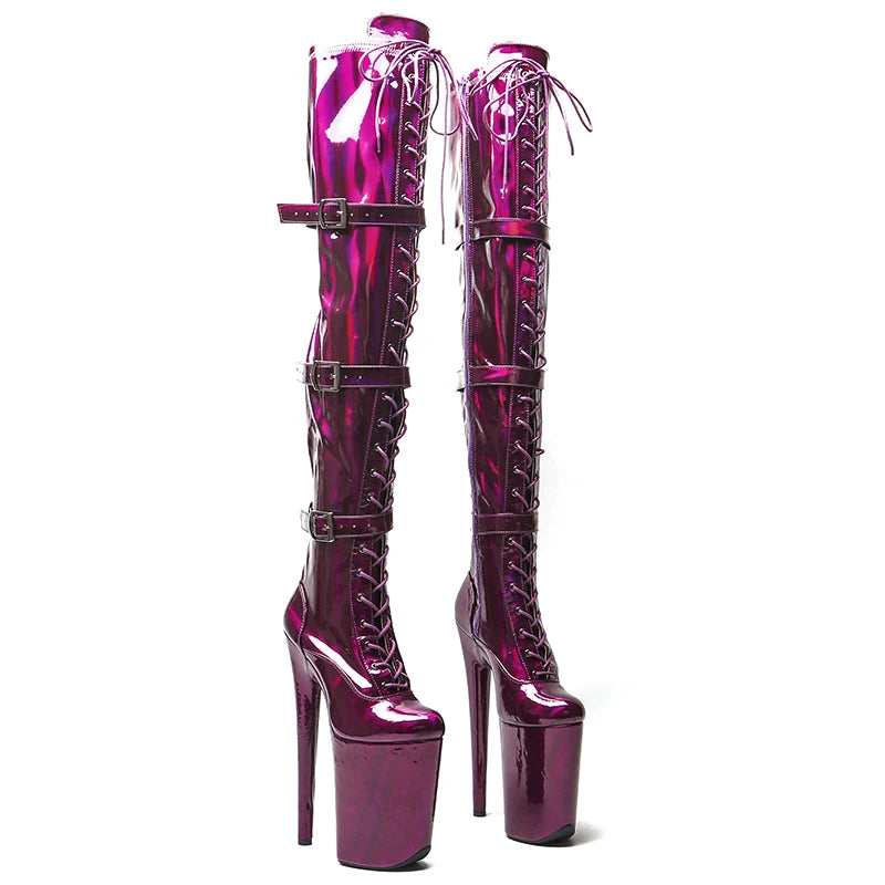 9-Inch Holographic Platform Boots - Lace-Up Dance Boots