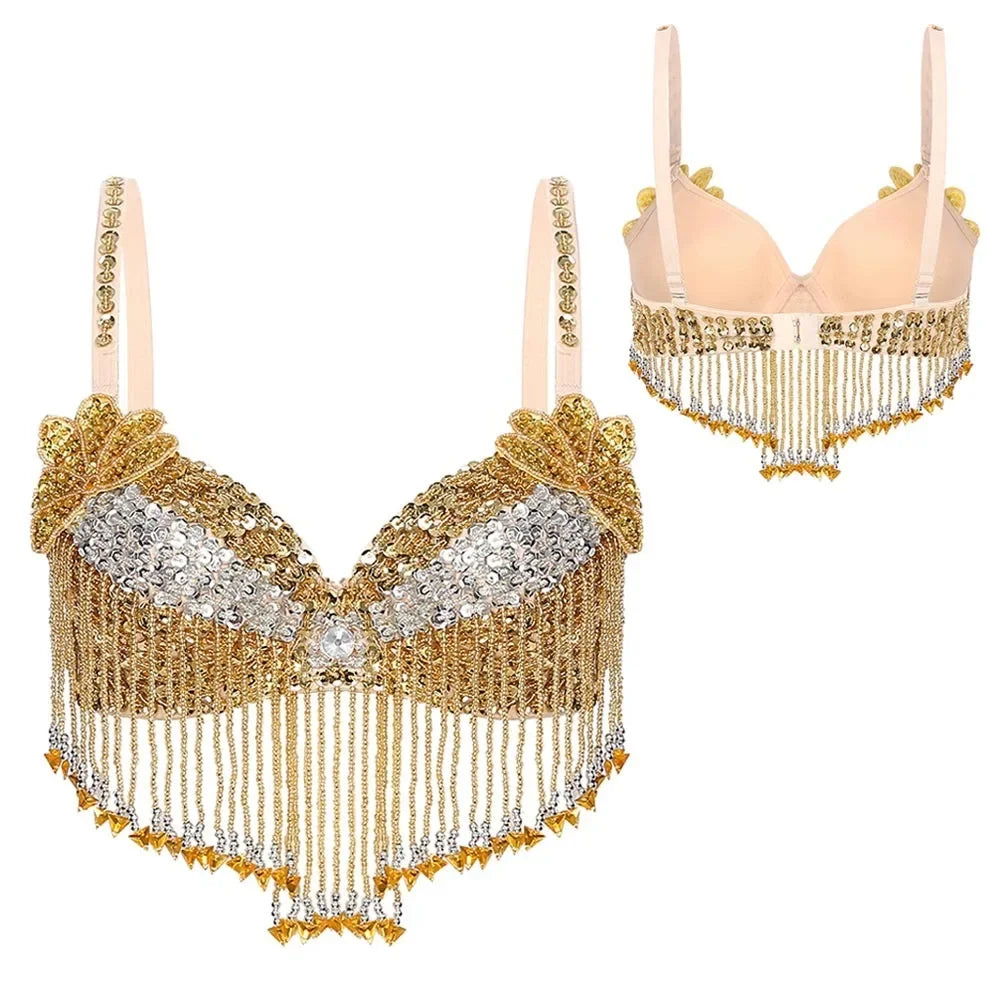 Beaded Coin Tassel Belly Dance Bra | Adjustable | Belly Dance & Stage | One Size