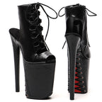 Snakeskin Open-Toe Platform Ankle Boots – 9-Inch Pole Dance Heels, Black
