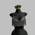 Rhinestone Metal Chain Halter Crop Top - Deep V-Neck Backless Tank for Stage & Festival