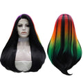 24" Jet Black Straight Lace Front Wig – Colorful Highlights
