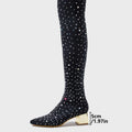 Rhinestone Stretch Sock OTK Boots | Block Heel | Pointed Toe