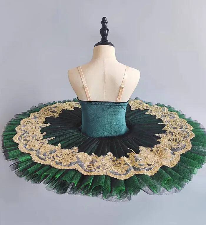 Professional Pancake Ballet Tutu | Gold Lace | Green & Purple