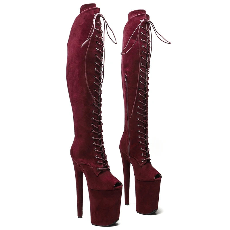9-Inch Suede Thigh-High Platform Boots - Open Toe Boots