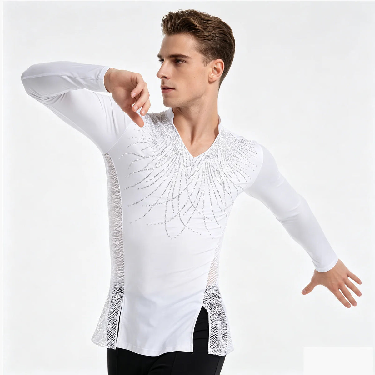 Men’s Dance Top | Rhinestone Split Hem