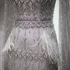 Crystal Mermaid Gown with Cape | Feather Trim | 3 Colors