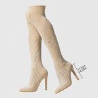 Crystal Diamond Stretch Sock OTK Boots | Stiletto | 11.5cm Heel