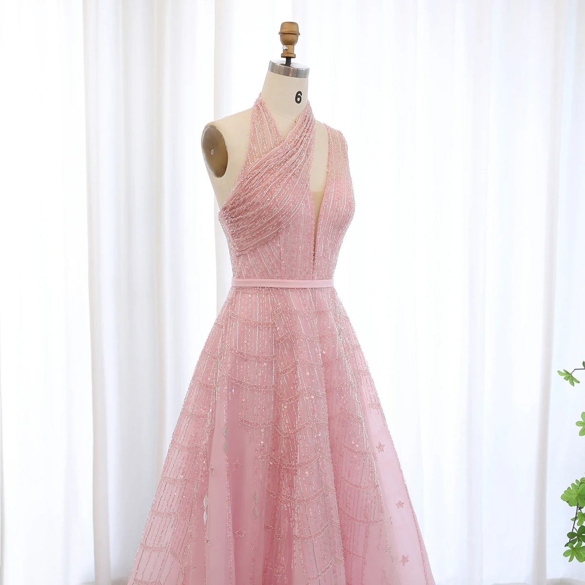 Luxury Beaded Halter Gown | Tulle A-Line | Floor-Length