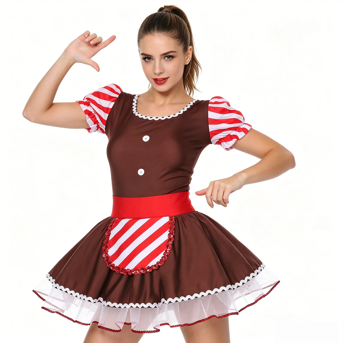 Gingerbread Costume Dress | Candy Cane Trim