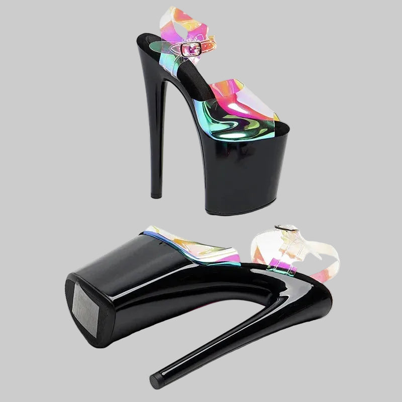 Holographic Platform Heels - 8-Inch Lace-Up Sandals for Pole Dance & Performance