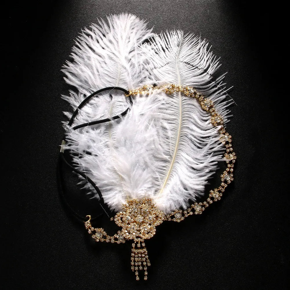 1920s Feather Headband | Rhinestone Crystal | Gatsby Bridal Headpiece