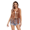 Sequin Fringe Open-Front Vest | Festival & Western | Gold, Silver & Black | S–L