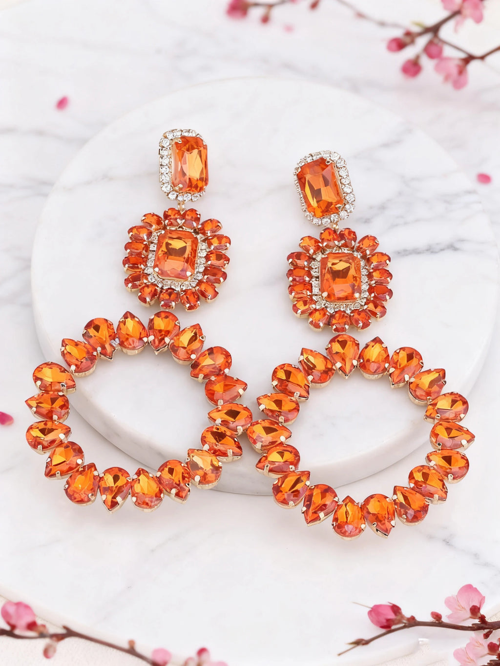 Rhinestone Round Drop Earrings | Clip or Pin